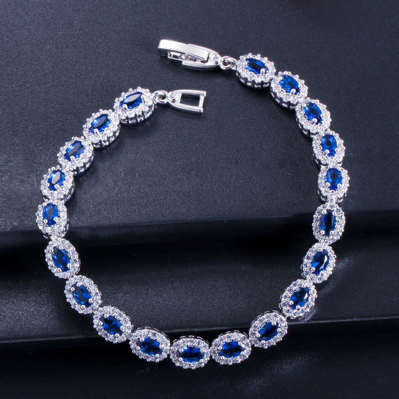 Pera Fashion Women Sterling Silver 925 Jewelry Summer Design Dark Blue CZ Crystal Topaz Oval Bracelets for Mothers Day B070 CX200702