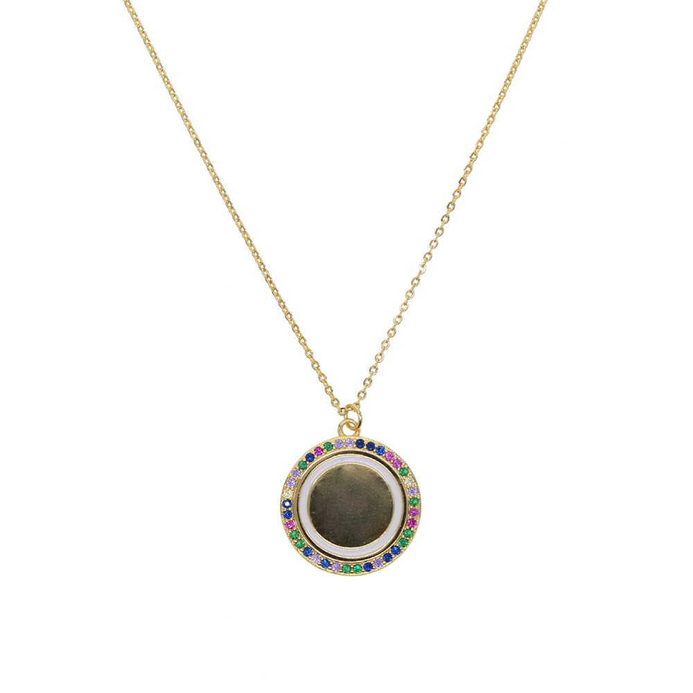 fashion jewelry 2019 New rainbow cz circle polished round coin tag customize name necklace