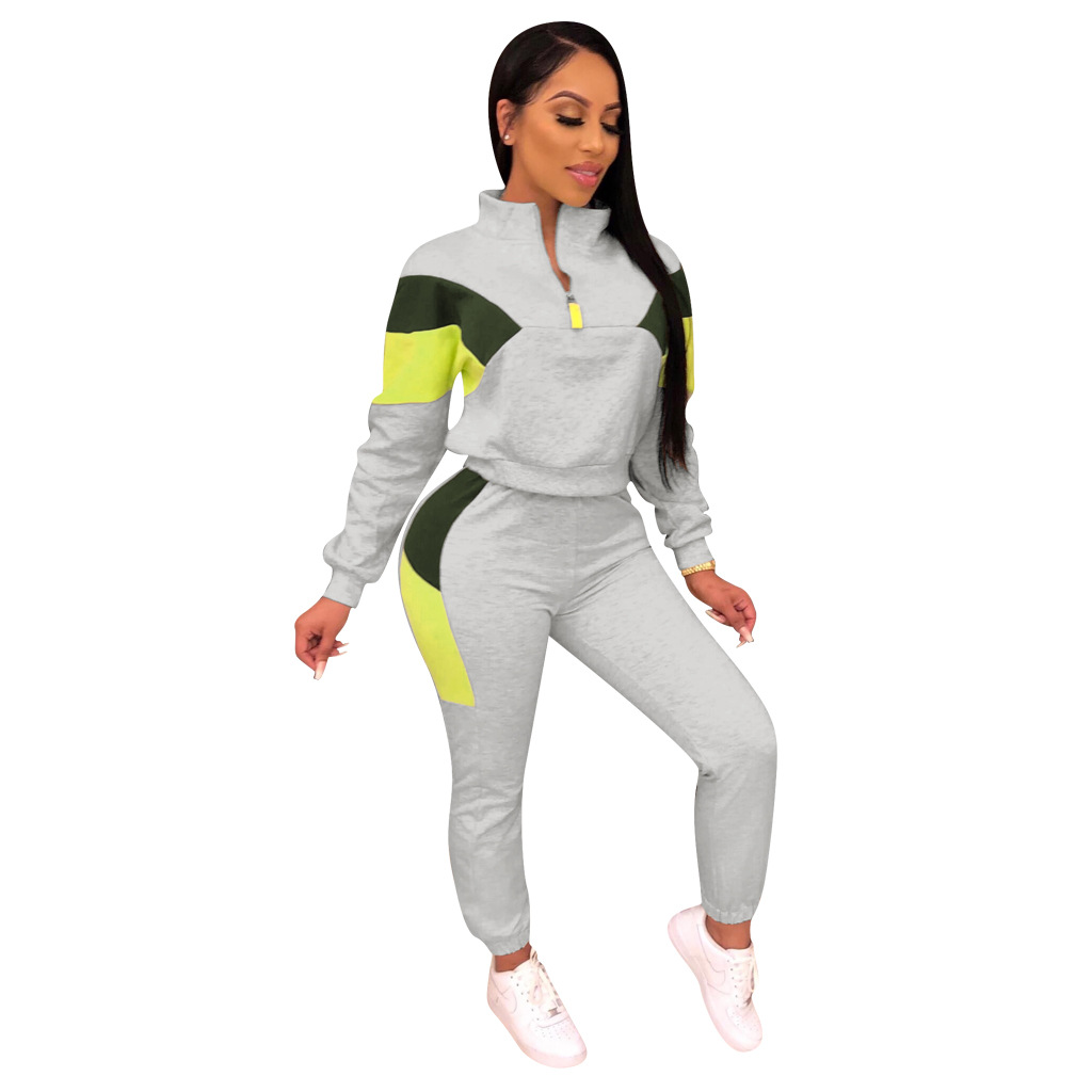 Spot Pants European-style spring and summer fashion casual street lapel long-sleeved zipper trousers suit support mixed batch