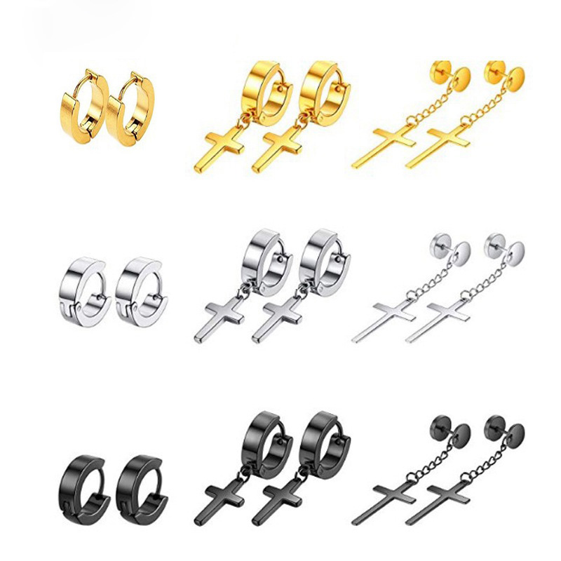 9 pairs/set Hip Hop Stud Hoop Earrings New Style Punk Stainless Steel Earrings Jewelry Wholesale