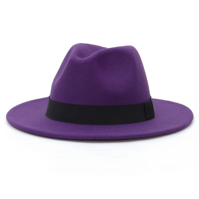 GEMVIE New Wide Brim White Fedora Hat For Women Wool Felt Hats For Men Fall Winter Panama Gamble Jazz Cap Striped Black Band LY191228