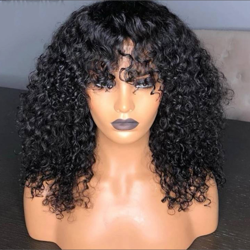 Ishow 1b/4/27 Ombre Color Kinky Curly Human Hair Wigs with Bangs Peruvian Curly None Lace Wigs Indian Malaysian for Black Women