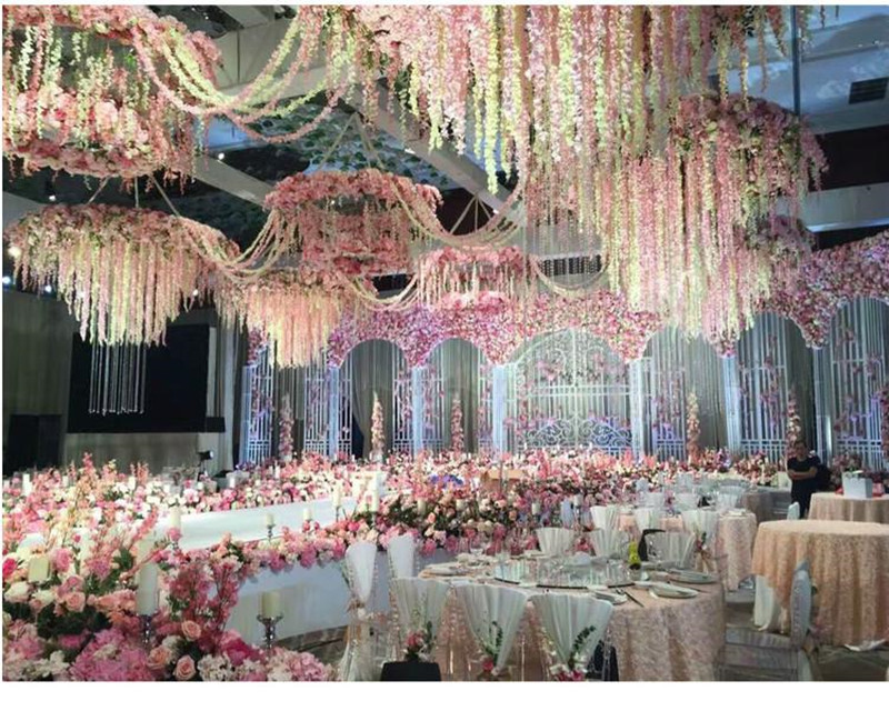 2M long Elegant Artificial Orchid flower Wisteria Vine Rattan For Wedding Decorations flower Garland Home Ornament
