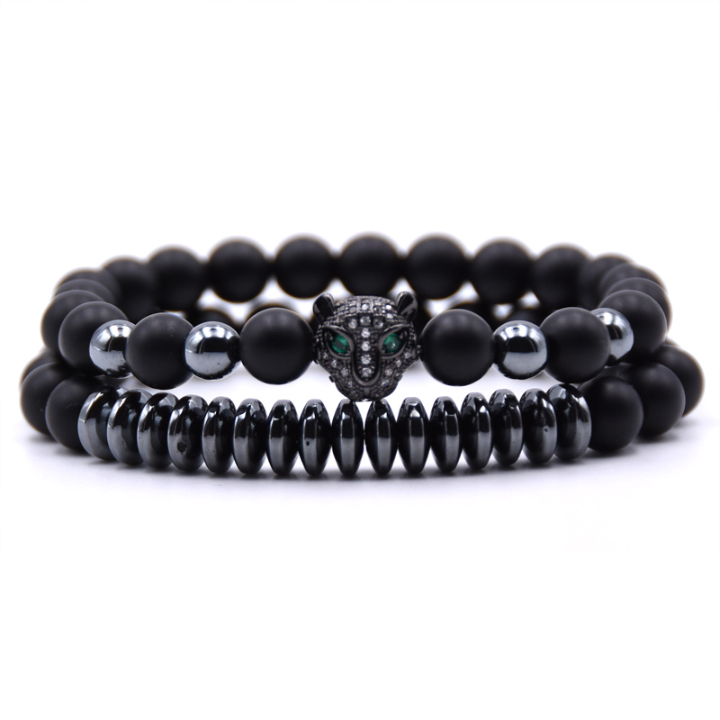 2PCS/set 2019 popular 8mm Matte Black bead Bracelets For Men&Women Micro pave CZ Leopard head Bracelet Jewelry Bijoux
2PCS/set 2019 popular 8mm Matte Black bead Bracelets For Men&Women Micro pave CZ Leopard head Bracelet Jewelry Bijoux