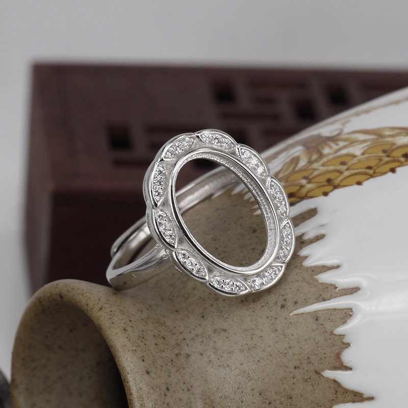 925 Sterling Silver Women Engagement Wedding Ring 10x12mm 10x14mm 13x18mm Oval Cabochon Semi Mount Ring Setting Wholesale