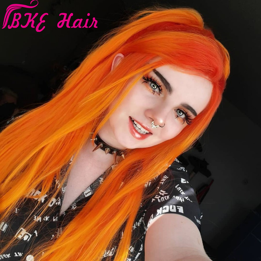 High quality 180density 360 lace frontal full Hair Wigs Long straight Orange Synthetic Lace Front Wig For Women Costume