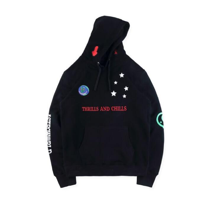 Fashion-Astroworld Thrills and Chills Embroidered TRAVIS SCOTT Mens Designer Hoodies Hip Hop Sweatshirt Casual Male Pullover Jumper, Black
Fashion-Astroworld Thrills and Chills Embroidered TRAVIS SCOTT Mens Designer Hoodies Hip Hop Sweatshirt Casual Male Pullover Jumper, Black
