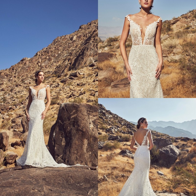 2020 Simple Mermaid Wedding Dresses Capped Deep V Neck Backless Beads Appliques Lace Wedding Dresses Court Train Bridal Gowns, Green
2020 Simple Mermaid Wedding Dresses Capped Deep V Neck Backless Beads Appliques Lace Wedding Dresses Court Train Bridal Gowns, Green