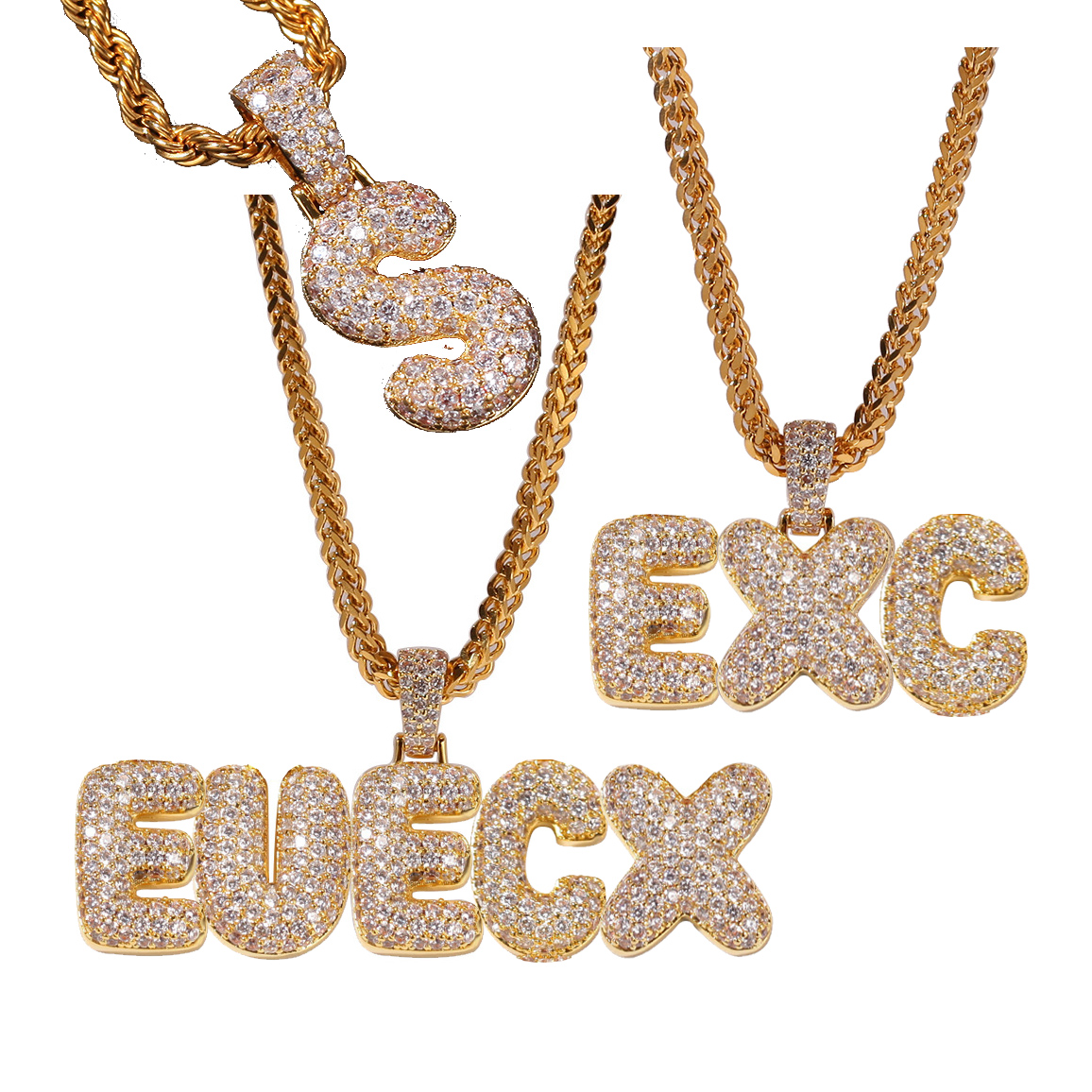 New Luxury Designer Gold Bling Diamond Bubble Letter Custom Name Pendant Necklace Mens Iced Out Cubic Zirconia Solid Initial Pendant Jewelry