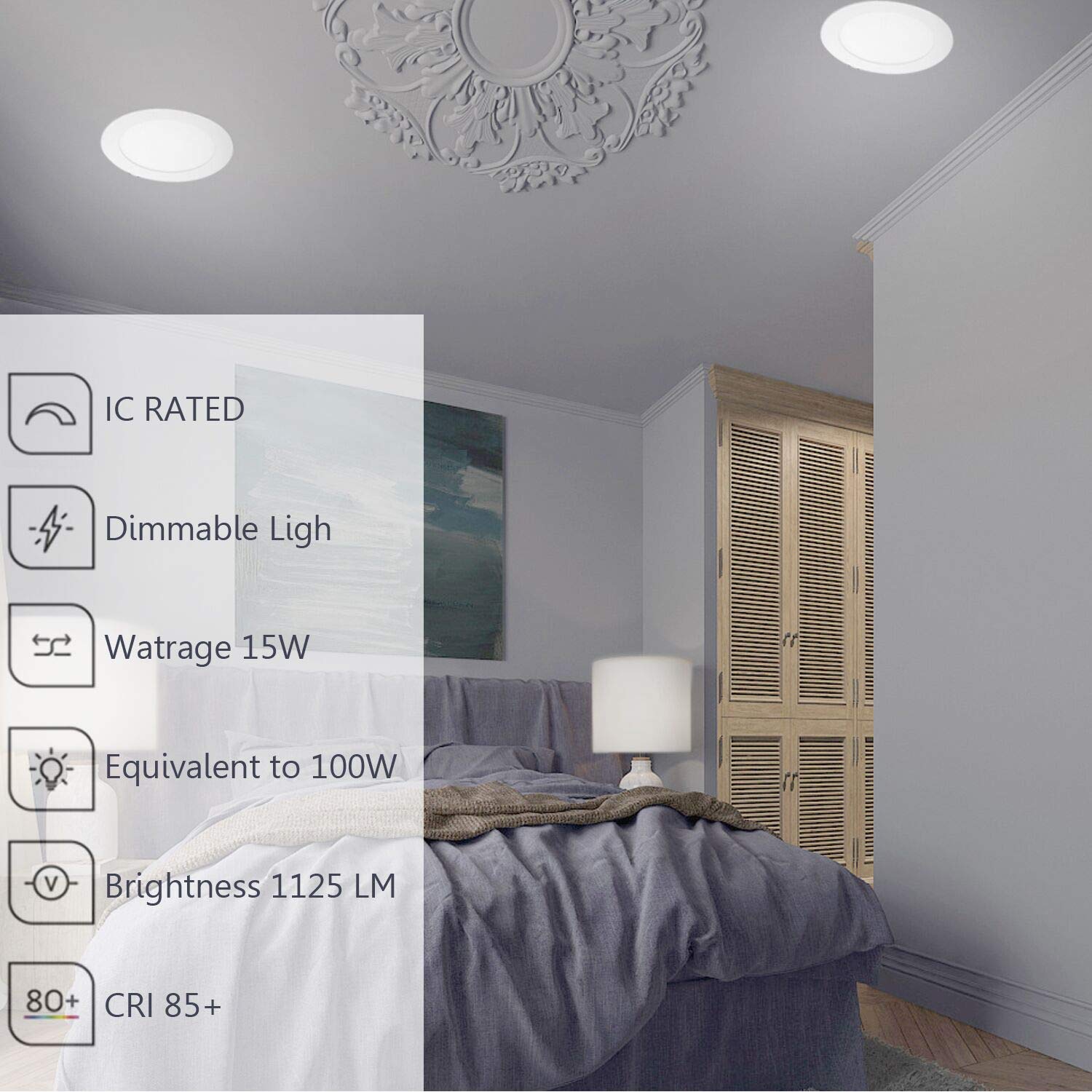 Stock In US - 15W 6 Inch LED Slim Downlight with Junction Box 15W=120W 1125LM 3000K Warm White Dimmable Recessed Ceiling Light Fixture