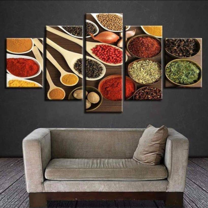 Modern Wall Art Pictures HD Prints 5 Pieces Spoon Grains Spices Modular Canvas Painting Home Decor Kitchen Food Poster No Frame