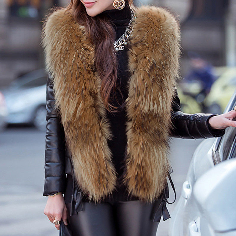 Winter Warm Women Faux Fur Front Coat PU Leather Jacket Parka Overcoat Fashion8161827