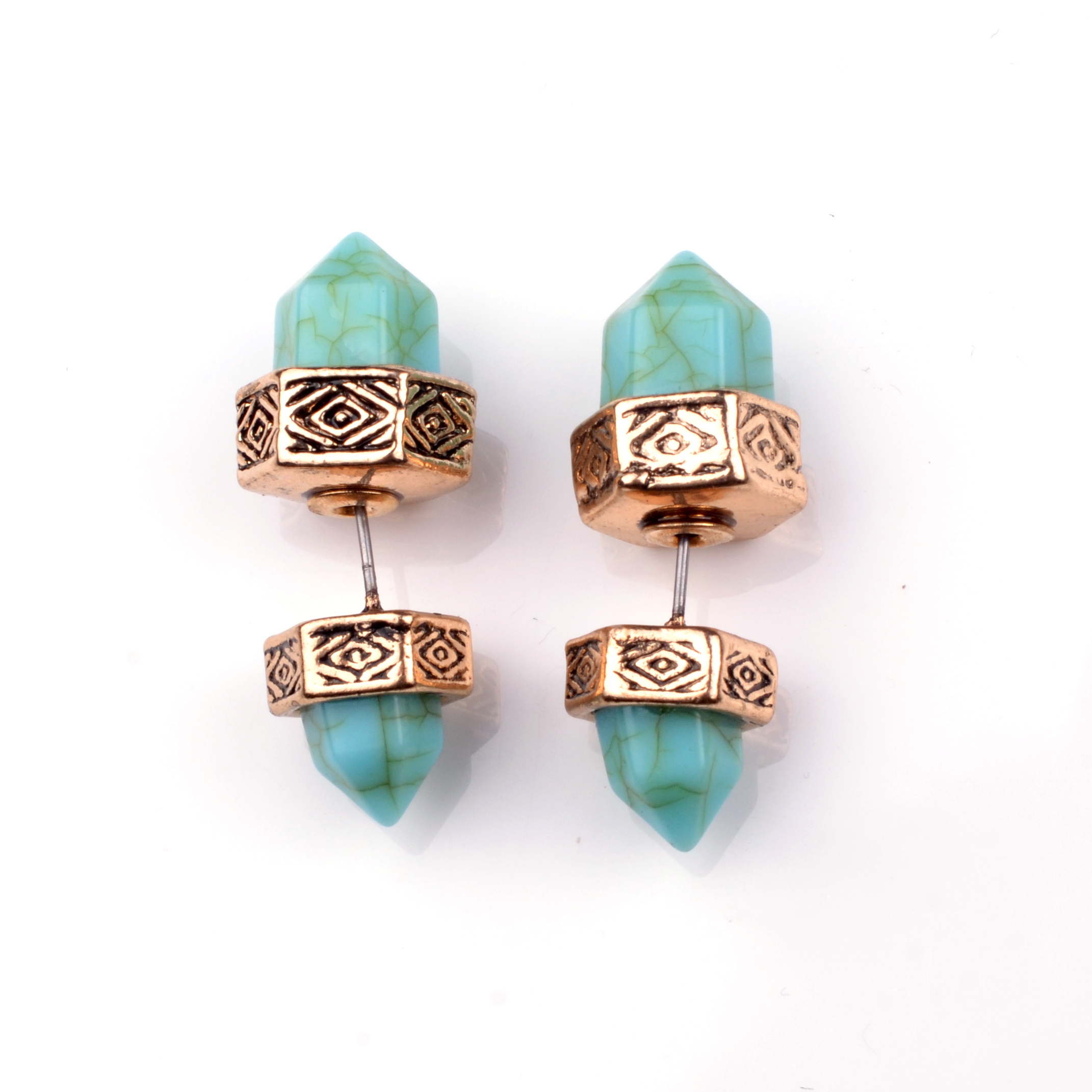 Turquoise double-sided earrings accessories men and women gold and silver stainless steel fashion glamour designer earrings