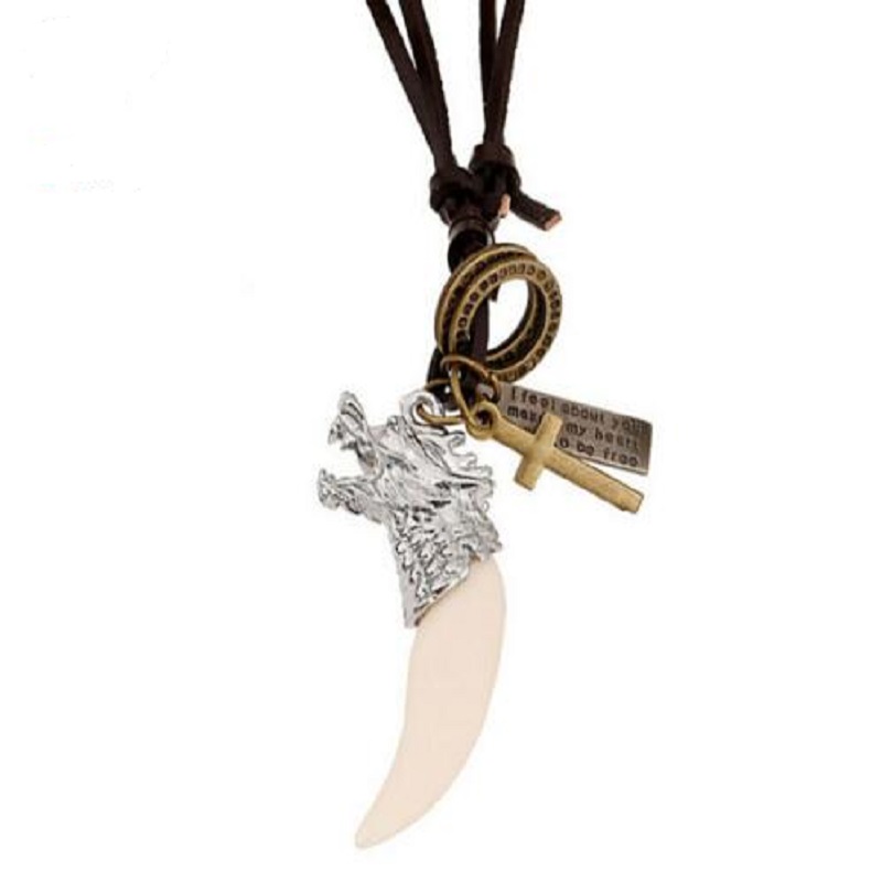 New Fashion Silver Plated Men Pendant Necklace Dragon Head White Wolf Tooth Male Necklace Leather Cord Cross Choker Jewelry
New Fashion Silver Plated Men Pendant Necklace Dragon Head White Wolf Tooth Male Necklace Leather Cord Cross Choker Jewelry