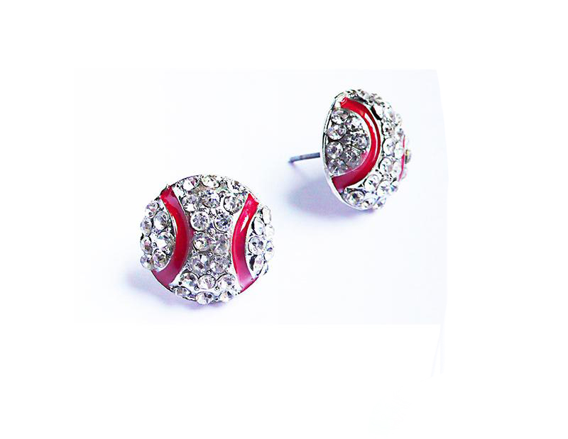Sports Ball shape Stud Earrings Softball basketball volleyball bowling Baseball Football Rugby Bling Crystal Earrings For women Jewelry Gift