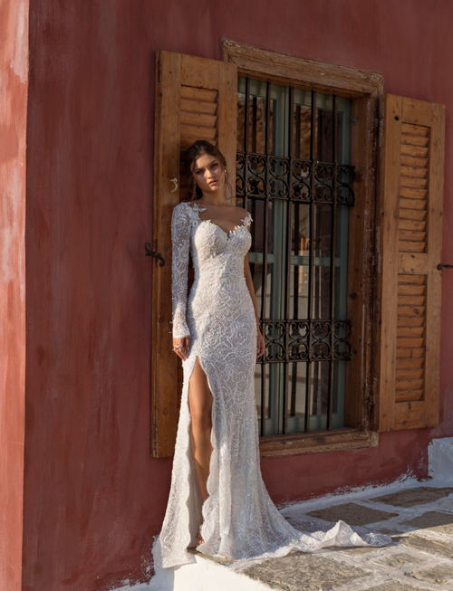 lian rokman wedding dresses sexy one sleeve backless mermaid bridal wedding gowns thigh slit illusion beach lace wedding dress