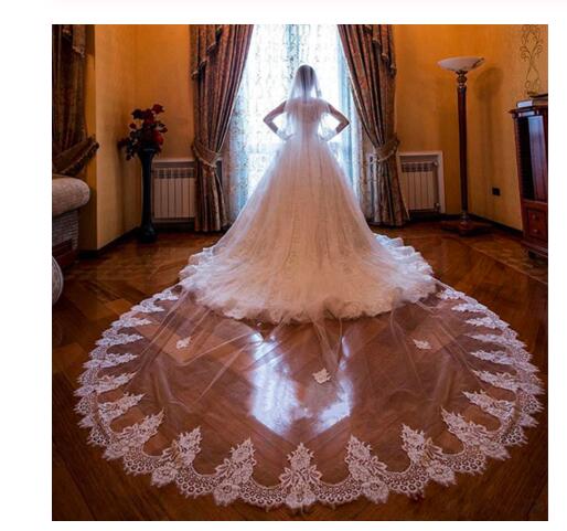 New 3 Meters Lace Edge Wedding Veils White Ivory with Comb One Layer Tulle Bridal Veil Custom Made Wedding Accessories