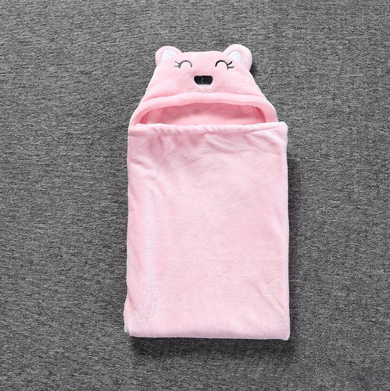 Baby Blankets Coral Velvet Baby Swaddling Infant Wrap Soft Bear Hooded Blanket Cartoon Warm Sleeping Bag Trolley Accessories 3 Colors