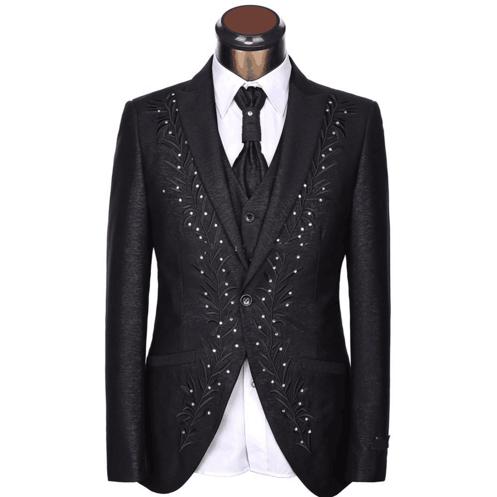 Handsome Embroidery Men Suits Three Pieces (Blazer+Pant+Vest) One Button Wedding Tuxedos Evening Party Suits For Sale