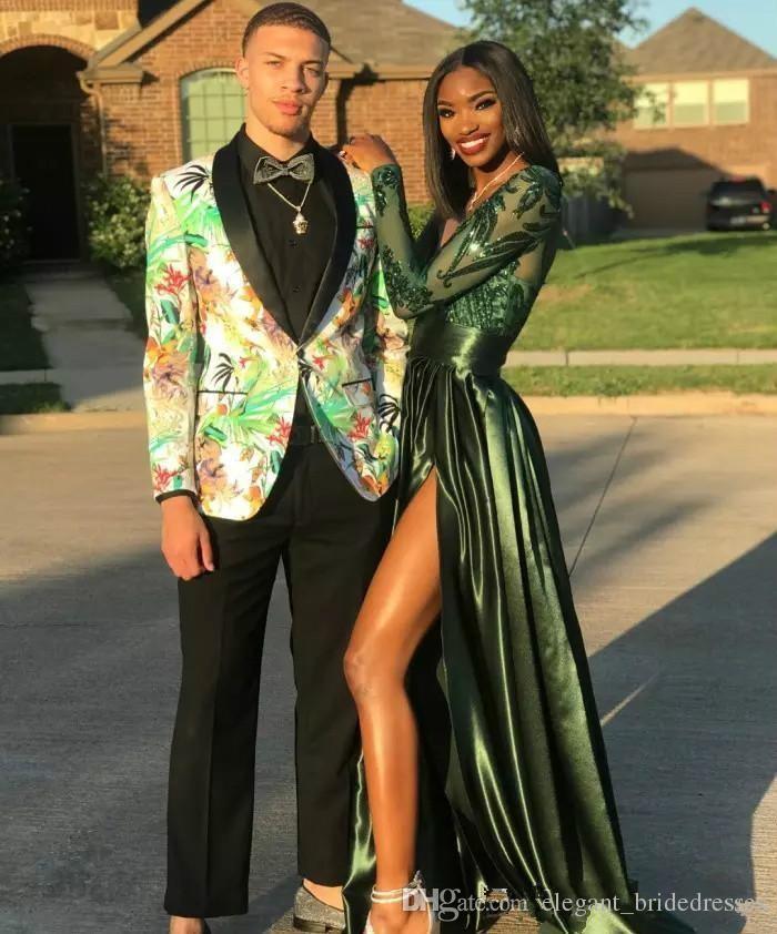 Dark Green Sexy Prom Dresses 2019 High Side Split One Shoulder A Line Formal Dress Party Wear Sweep Train Plus Size Evening Gowns