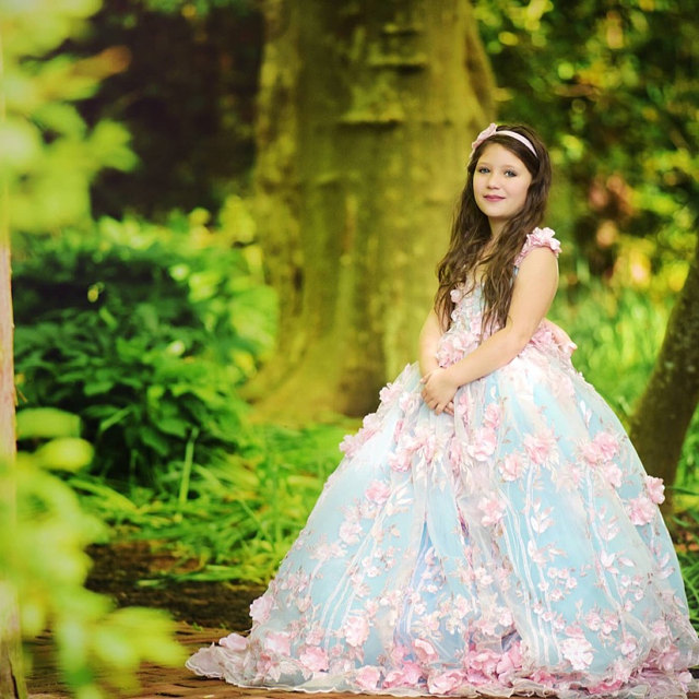 Lovely Flower Girl Dresses A Line 3D Floral Appliqued V Neck Ball Gowns Girls Pageant Dress Custom Luxury Birthday Party Gowns