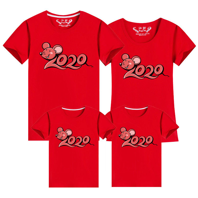 Family Matching Outfits New Year Summer Print T-shirt Mommy Daughter Father Son Clothes Look