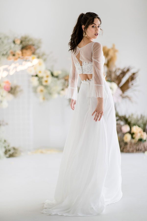 daisy bohemian wedding dresses two pieces long sleeve lace chiffon plus size beach boho chic bridal gowns robe de marie