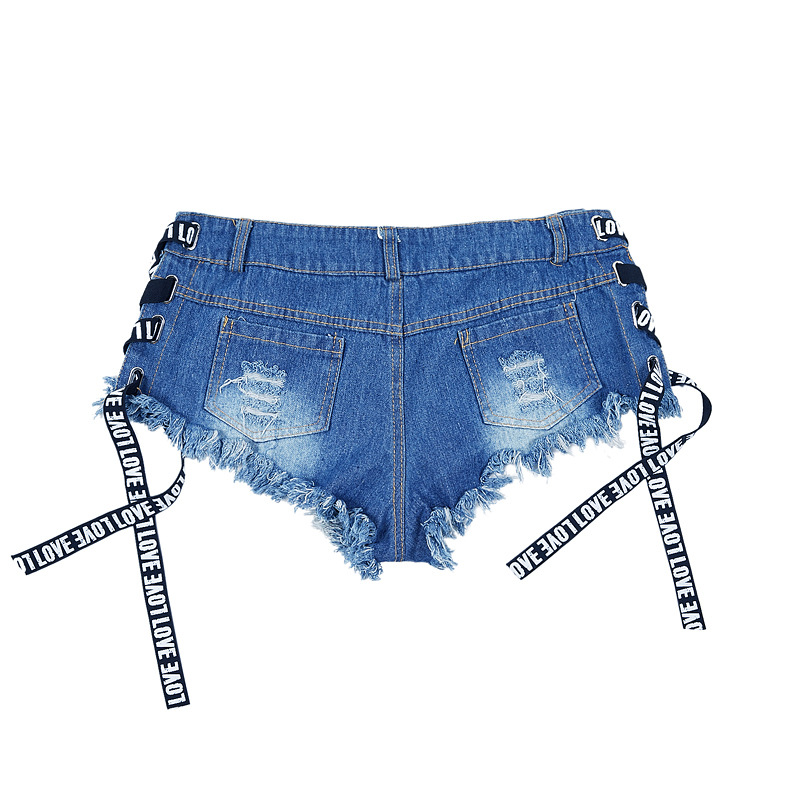 2019 Sexy Low Waist Bandage Denim Ripped Hole Short Jeans Women Mini Skinny Sexy Club DJ Dance Shorts New White Blue Black