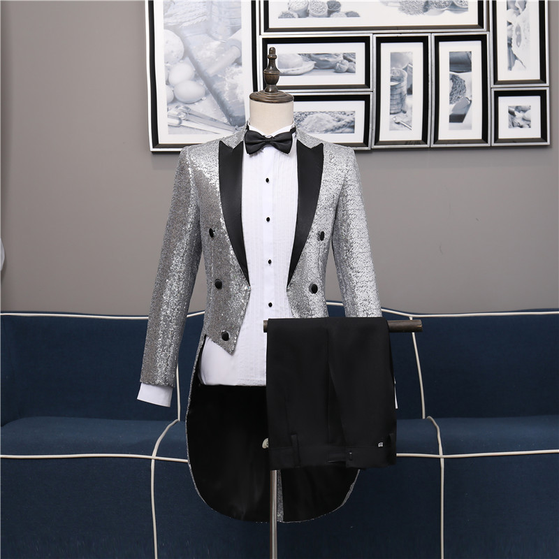 2-Piece Hot Sale Men Suits Custom Made Fit Slim Men Adult Sequin Tuxedo Suit Nightclub Bar Party Stage Performance Suit For Man