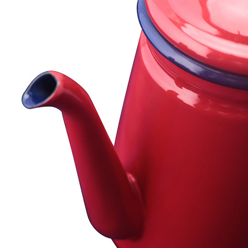 1.1L High-Grade Enamel Coffee Pot Pour over Milk Water Jug Pitcher Barista Teapot Kettle for Gas Stove and Induction Cooker Red