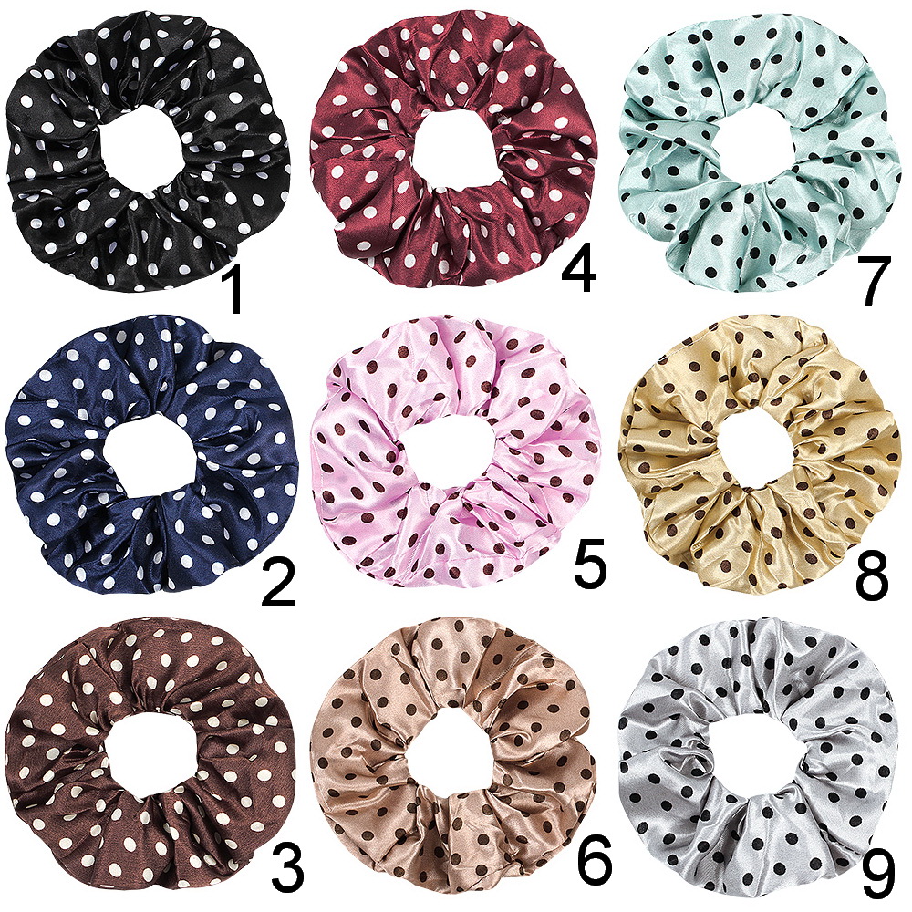 Scrunchie Stretch Headband Scrunchies Women Elegant Polka Dot Satin Elastic Hair Bands Tie Scrunchie Ponytail Holder Hair Accessories 1015C