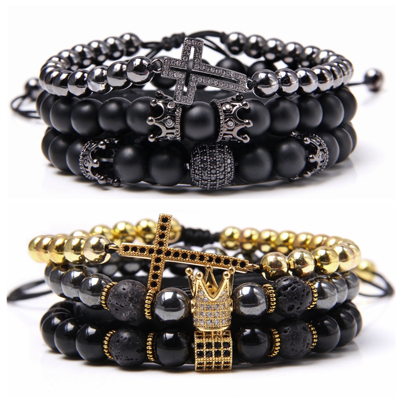 3pcs/set Gold black metal cross Crown Charm bracelet Trendy Micro Pave Cubic Zirconia Hecagon Bracelet Men Couple Stone
3pcs/set Gold black metal cross Crown Charm bracelet Trendy Micro Pave Cubic Zirconia Hecagon Bracelet Men Couple Stone