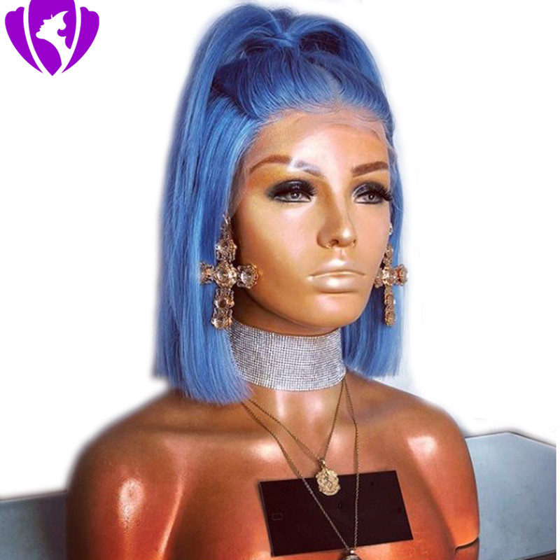 Fashion Women Wigs 14 Inches Short Bob Wig Blue Color Synthetic Lace Front Wig For Women Middle Part High Temperature Fiber Hair cosplay