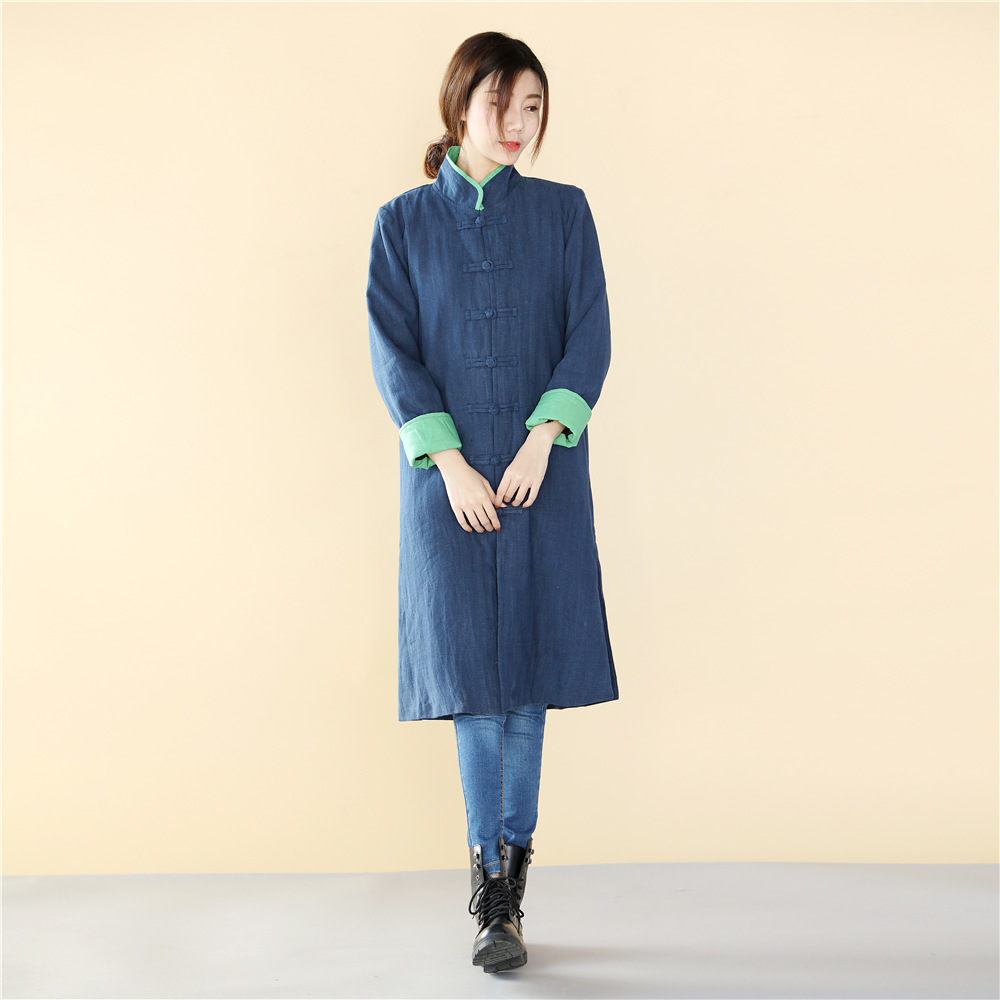 Spring Autumn Chinese Retro style Long length Linen jacket flax cotton Comfortable fabric Clothes long gown Original Coat Robe Outwear