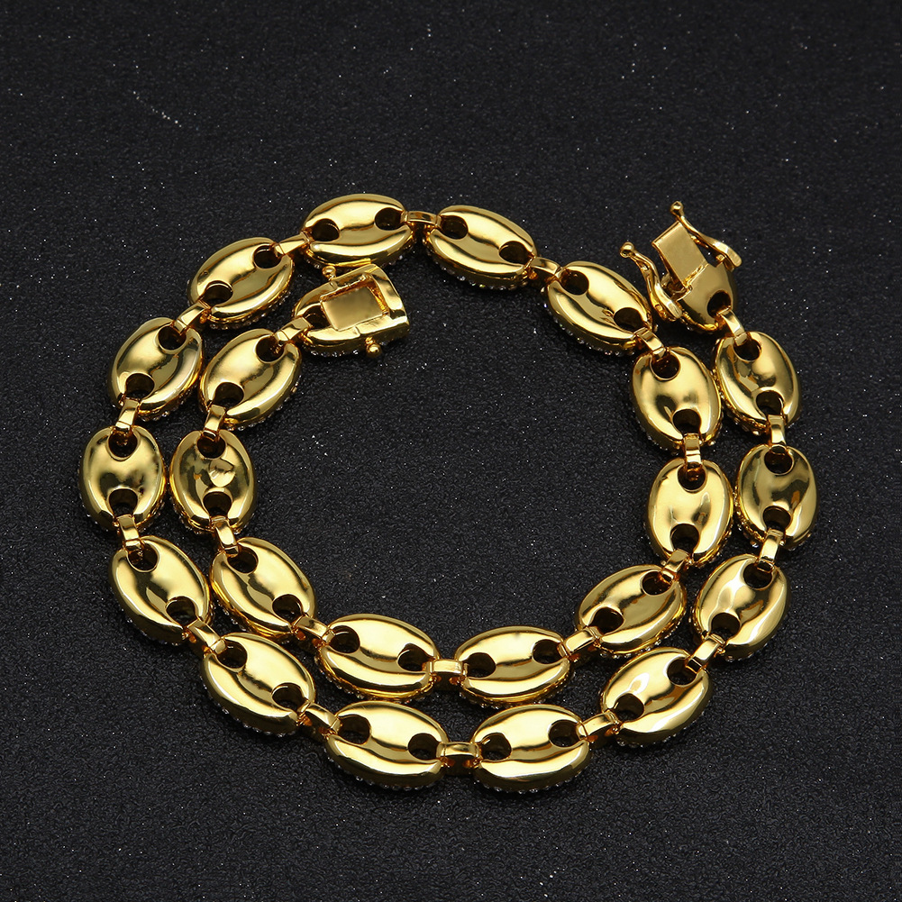 New Fahsion Mens Gold Bling Full Dia Hip Hop Coffee Beans Pig Nose Cban Link Chain Necklace guys personalized Rapper Chains