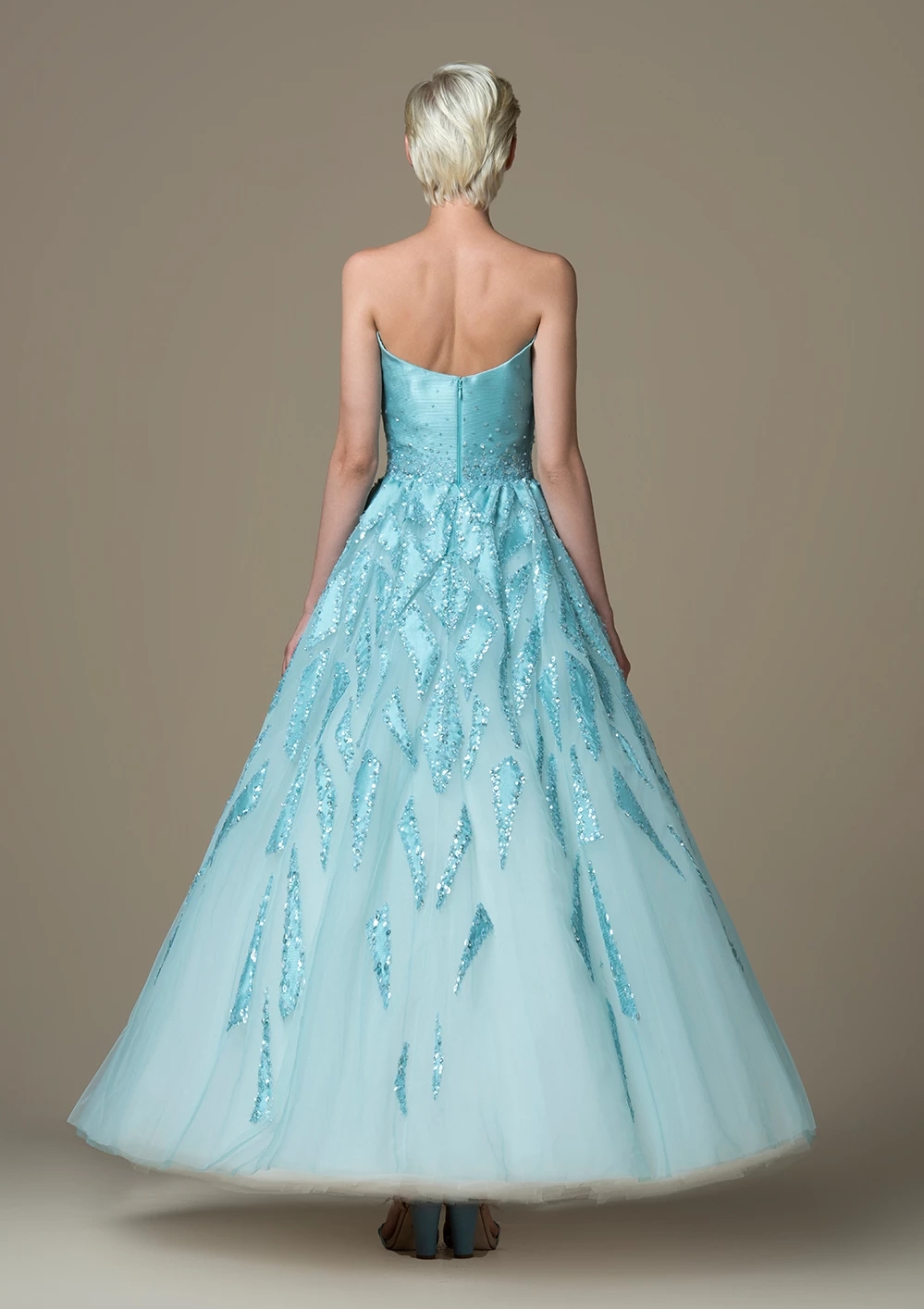 A E Gorgeous Beaded Prom Dresses Strapless Neck Sequined Formal Dress Tulle Ankle Length Appliqued Evening Gowns Nkle Ppliqued