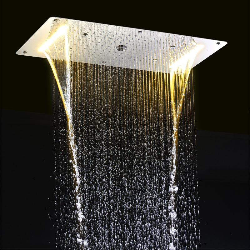 Bathroom Ceiling LED Shower Set Embedded Mounted Rainfall Waterfall Massage Big ShowerHead Panel Thermostatic Mixer Faucets