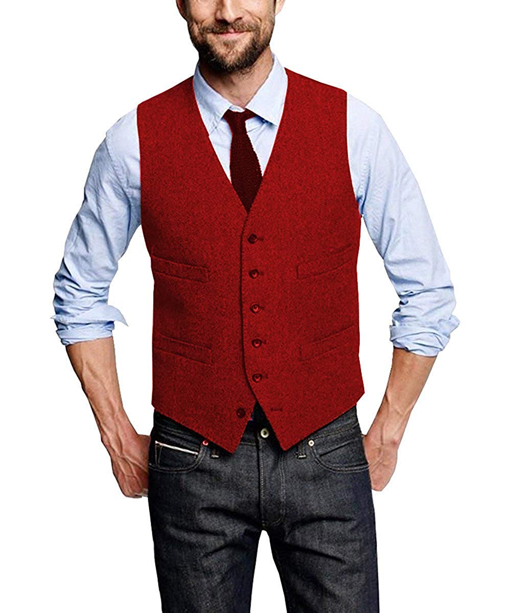 2020 New Groom Vests Attire For Wedding Groomsmen Wool Herringbone Tweed Slim Fit Mens Suit Vest Farm Prom Dress Waistcoat 10 Colors 228