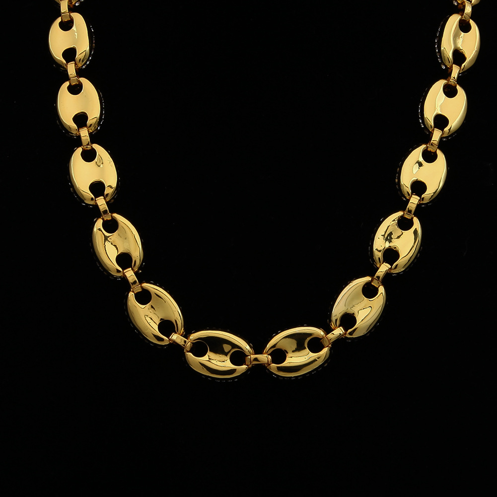 New Fahsion Mens Gold Bling Full Dia Hip Hop Coffee Beans Pig Nose Cban Link Chain Necklace guys personalized Rapper Chains
