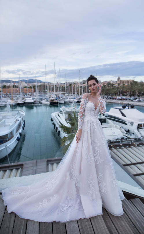 nora naviano beach wedding dresses long sleeve lace appliques sweep train boho bridal gowns plus size robe de marie