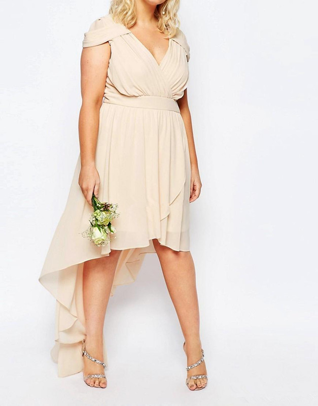 2022 Summer High Low Plus Size Beach Wedding Bridesmaid Dresses Short Sleeve Champagne Chiffon Maid of Honor Party Gowns Prom robes de soirée