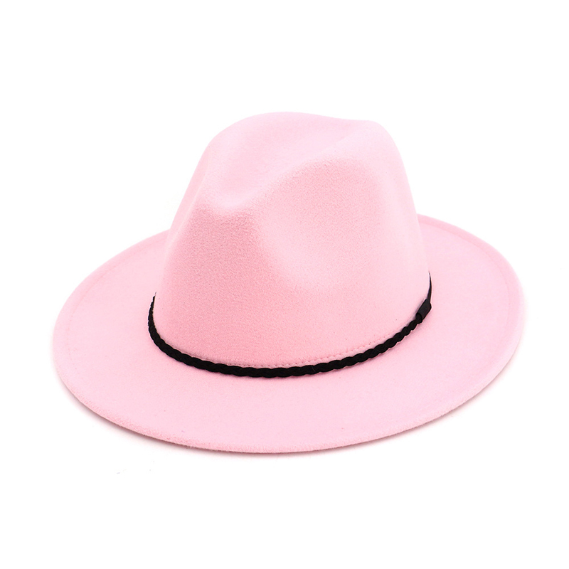 Fashion-Ladies Wool Felt Mens Fedora Trilby Hat Fashion Simply Braided Rope Decorated Panama Flat Brim Jazz Formal Hats