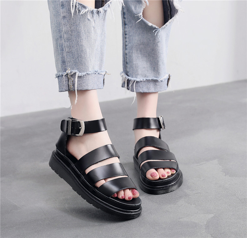 Black genuine leather women gladiator sandals luxury designer martin flat heel sandals casual summer shoes with buckle size -44
Black genuine leather women gladiator sandals luxury designer martin flat heel sandals casual summer shoes with buckle size -44