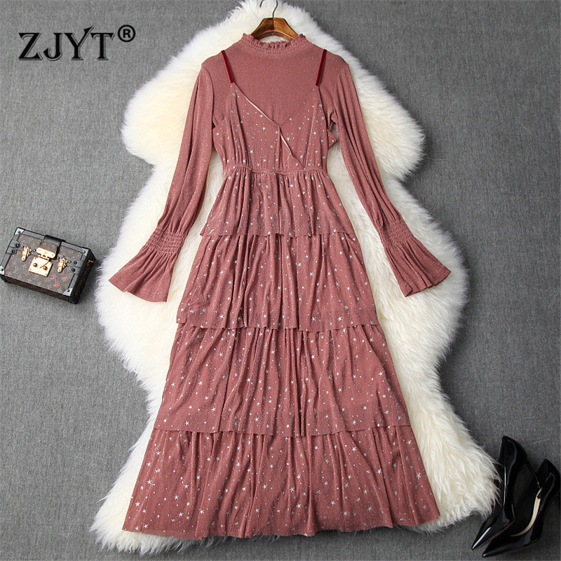 Fashion Woman Autumn Dress 2019 New Designers Flare Sleeve Base Top and Ruffle Cascading Strap Dress 2Piece Set Party Vestidos, Black
Fashion Woman Autumn Dress 2019 New Designers Flare Sleeve Base Top and Ruffle Cascading Strap Dress 2Piece Set Party Vestidos, Black