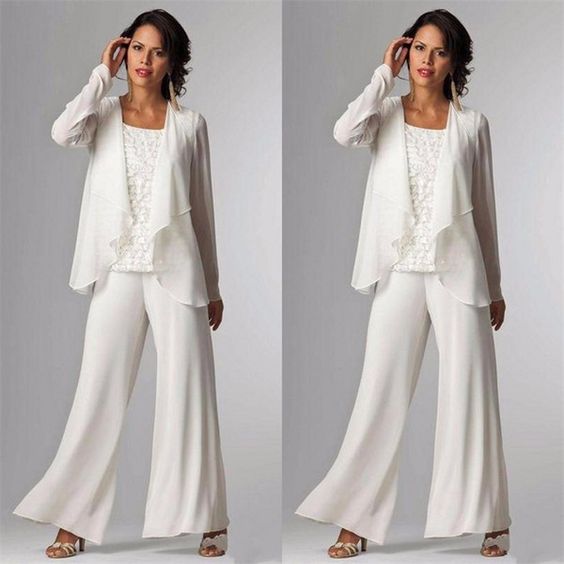 elegant 3 piece mother of the bride pant suits with jacket formal chiffon trouser suits for groom mother cheap summer wedding guest dresses