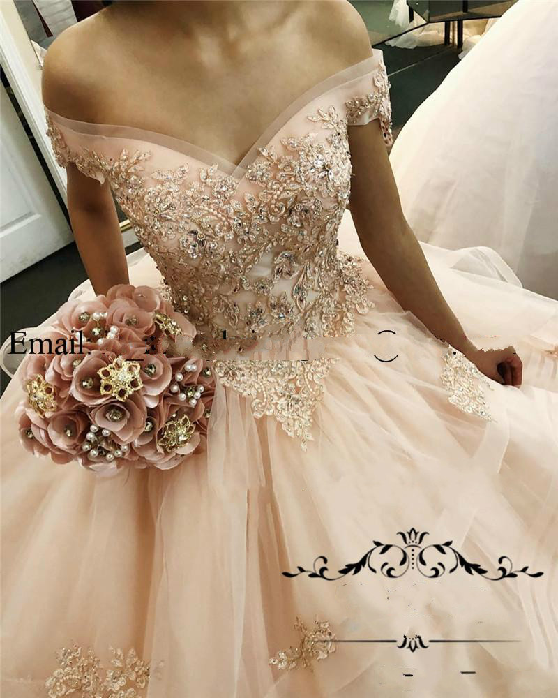Luxury Bead Ball Gowns Quinceanera Dresses Off The Shoulder Ruffle Bling Lace Gorgeous Prom Dresses Evening Gowns