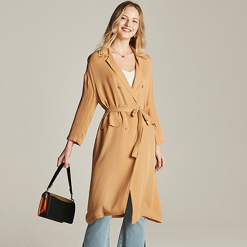 Jacket Women Thin Coat 93% Silk Simple Design Notched double breasted Pockets Long Sleeve Sashes 2 Colors Casual New Fashion, Black
Jacket Women Thin Coat 93% Silk Simple Design Notched double breasted Pockets Long Sleeve Sashes 2 Colors Casual New Fashion, Black