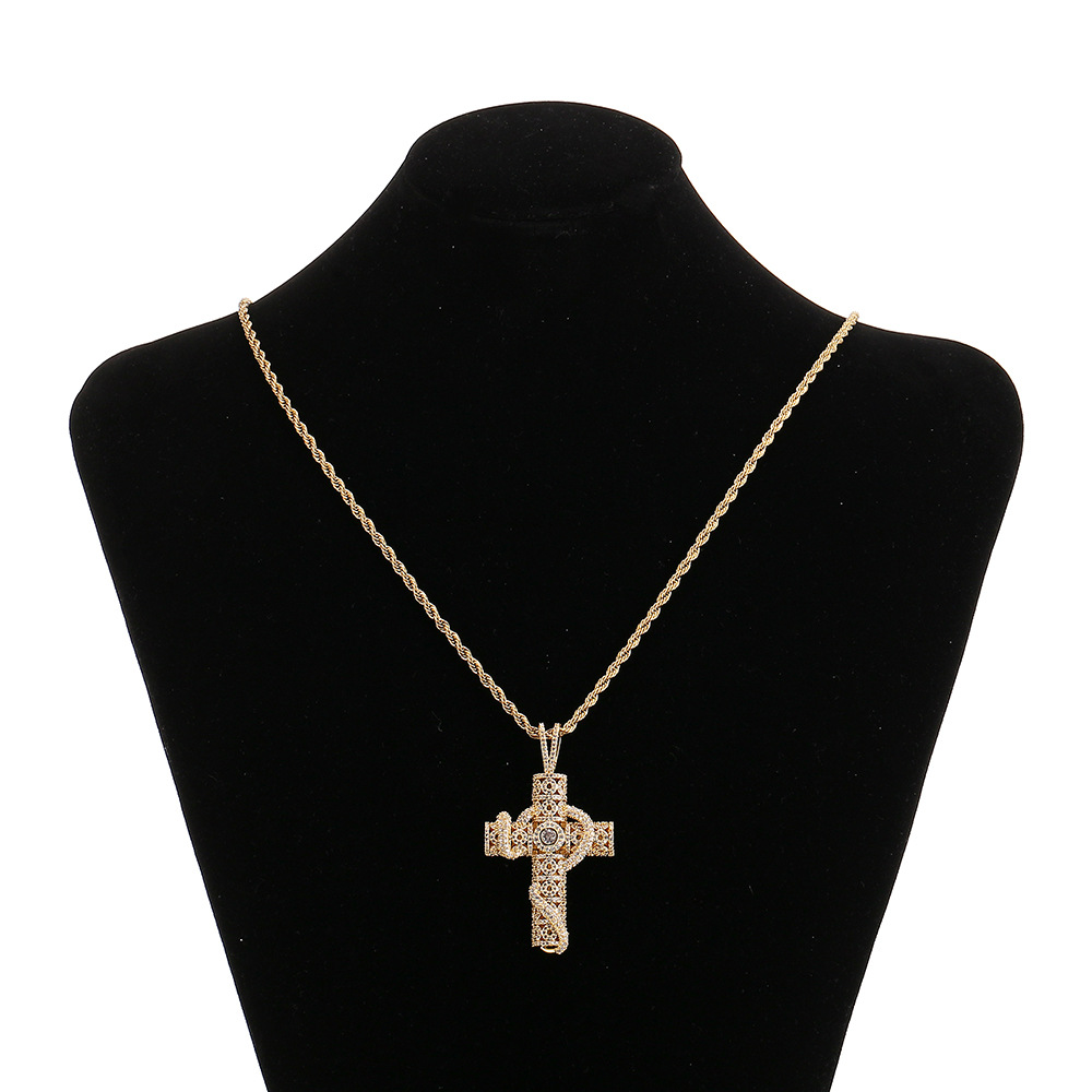 Iced Out Animal Snake Cross Pendant 4mm Tennis Chain Necklace Gold Silver Bling Cubic Zirconia Men Hip Hop Rock Jewelry Shiny Collier