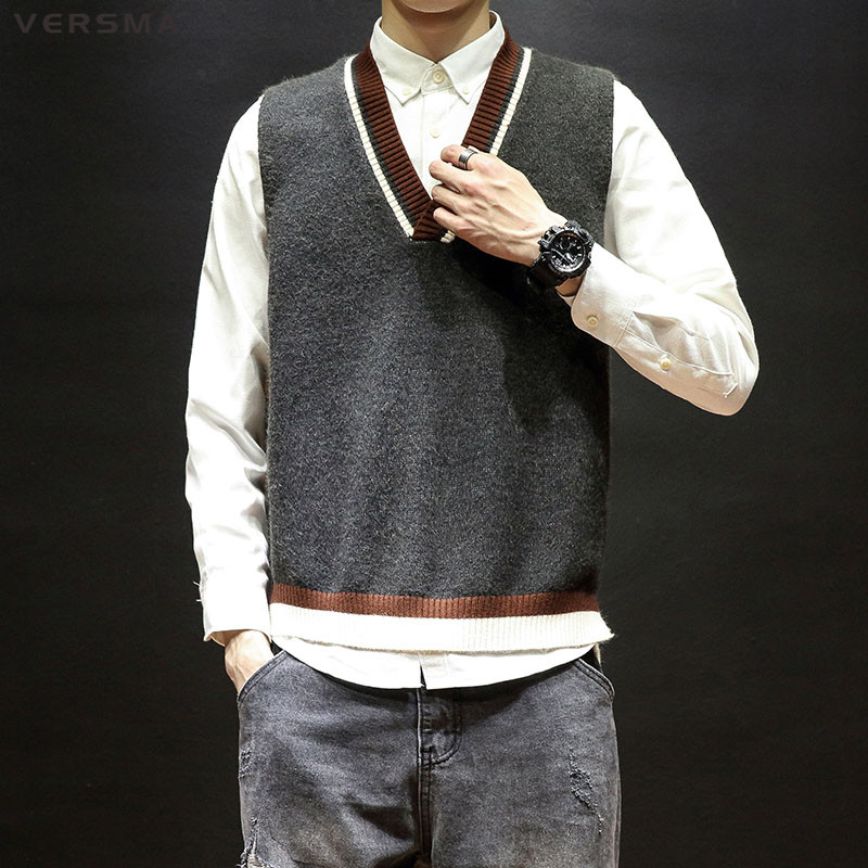 VERSMA 2019 Korean Harajuku Ugly Christmas Knitted Sweater Vest Men Pullover V-neck Oversized Mens Knitted Sleeveless Vests 5XL, Black
VERSMA 2019 Korean Harajuku Ugly Christmas Knitted Sweater Vest Men Pullover V-neck Oversized Mens Knitted Sleeveless Vests 5XL, Black