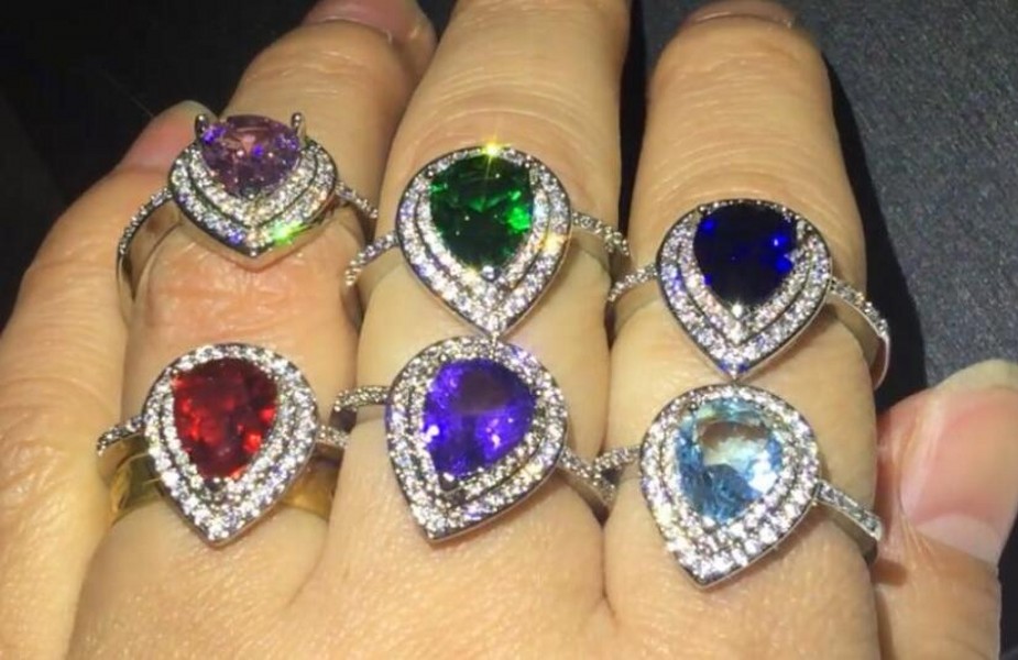 New Arrival Hot Sale Fashion Jewelry 925 Sterling Silver Water Drop Pear Cut Multi Color Diamond Gemstones Women Wedding Band Ring Gift